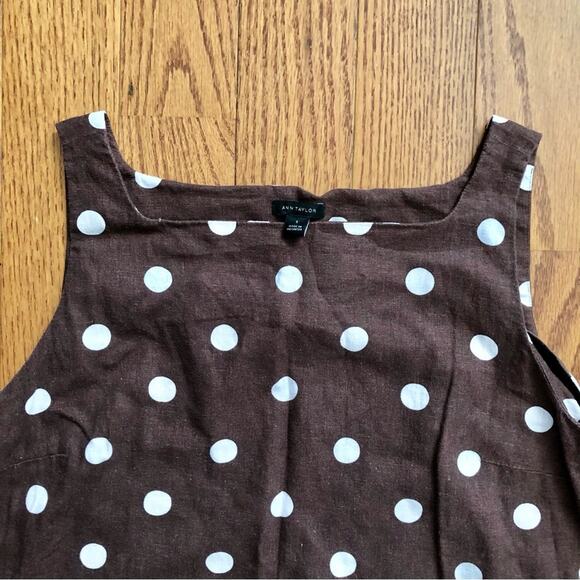 Ann Taylor Dotted Polka Dots Linen Blend Brown White Tank Top Women’s Size S - Picture 3 of 8